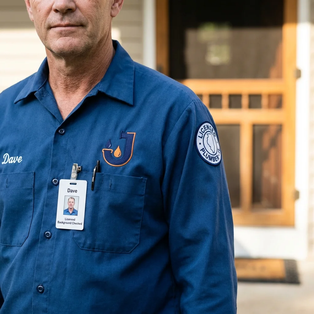 Licensed plumber showing ID badge in Las Piedras, PR