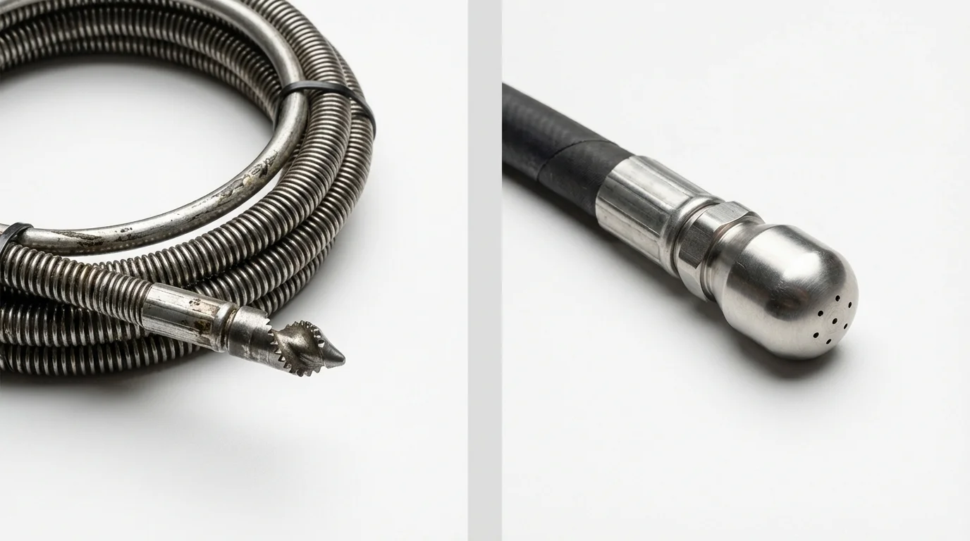 Drain snake cable and hydro jetting nozzle used for drain cleaning in Las Piedras, PR