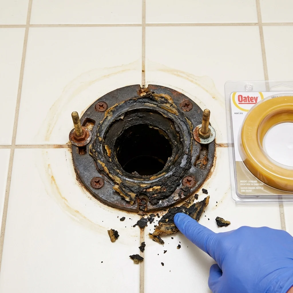 Failed wax ring showing water seepage at the base of a toilet in a Las Piedras, PR home